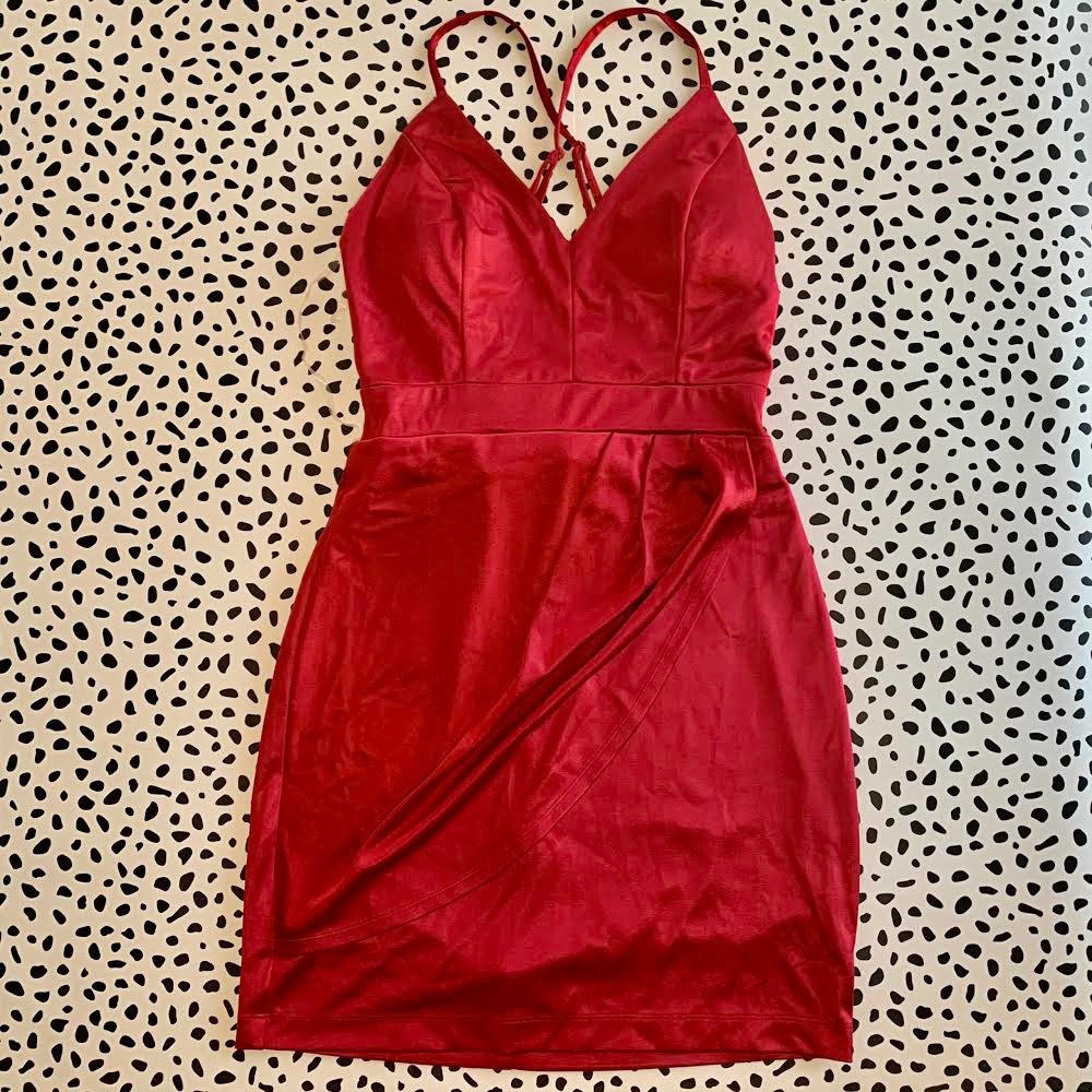 Teeze Me Jrs Satin Strappy Back Dress Scarlett | 7 - Picture 4 of 7